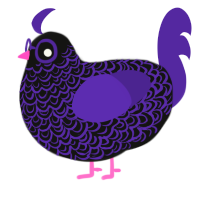 Purple Void, a black and overcast chicken with a double-lace pattern