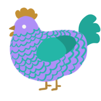 A lilac and turquoise chicken with a lace pattern