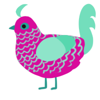 A fuchsia and mint chicken with a lace pattern