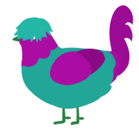 A turquoise and plum chicken with a head pattern