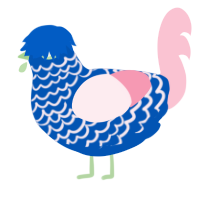A ultramarine and rose chicken with a lace pattern