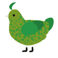 Arrow, a chartreuse and viridian chicken with a speckle pattern