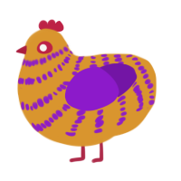 A orange and violet chicken with a bar pattern
