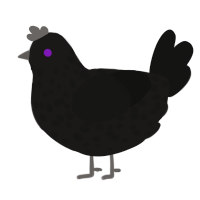 minecraft enderman, a sable and black chicken with a speckle pattern