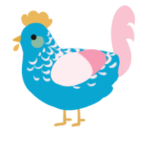 A cerulean and rose chicken with a half-lace pattern