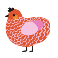 A vermilion and pink chicken with a lace pattern