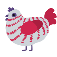 A mist and crimson chicken with a bar pattern