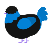 A black and sapphire chicken with a head pattern