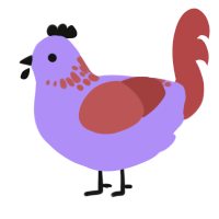 A lilac and red chicken with a neck-speckle pattern