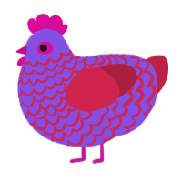A blurple and crimson chicken with a lace pattern