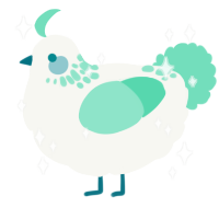 A white and mint chicken with a neck-speckle pattern