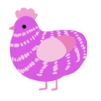 A orchid and pink chicken with a bar pattern