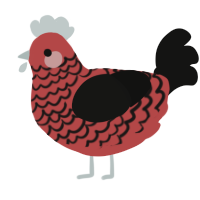 Hua Chick, a red and black chicken with a lace pattern