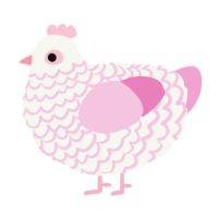 cosette, a white and pink chicken with a lace pattern
