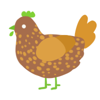 Clove, a brown and orange chicken with a speckle pattern