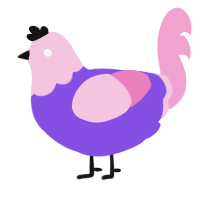 pinkfateYT, a blurple and pink chicken with a head pattern