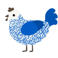 Marium, a white and ultramarine chicken with a double-lace pattern