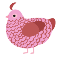 Hilda, a pink and red chicken with a lace pattern