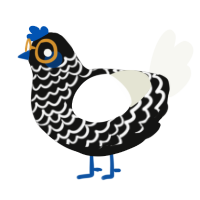 A black and white chicken with a lace pattern