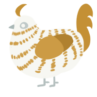 A white and gold chicken with a bar pattern