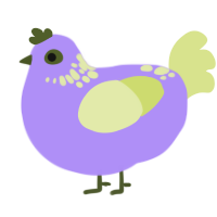Apple, a lilac and lemon chicken with a neck-speckle pattern