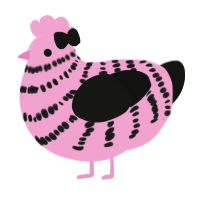 Pinky Bee, a pink and black chicken with a bar pattern