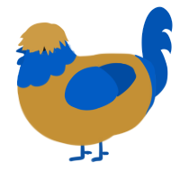 A gold and ultramarine chicken with a head pattern