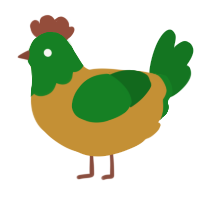 A gold and leaf chicken with a head pattern