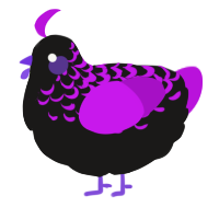 Luthario, a sable and amethyst chicken with a half-lace pattern