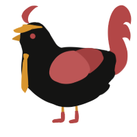 Charcoal, a black and red chicken