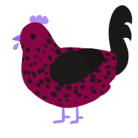 Strawberry, a maroon and sable chicken with a speckle pattern