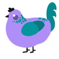 A lilac and teal chicken with a neck-speckle pattern