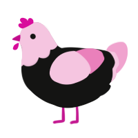 Megurine Luka, a black and pink chicken with a head pattern