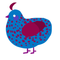 A sapphire and maroon chicken with a speckle pattern