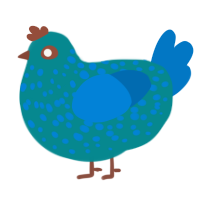 A teal and sapphire chicken with a speckle pattern