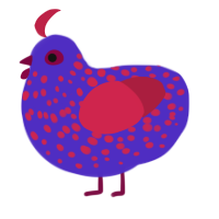 (unnamed), a indigo and crimson chicken with a speckle pattern