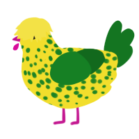 A yellow and leaf chicken with a speckle pattern
