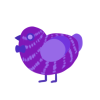A violet and blurple chicken with a bar pattern