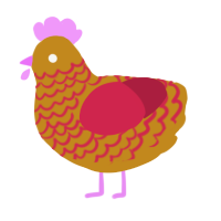 A ochre and crimson chicken with a lace pattern