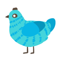 da ba dee, a aqua and cerulean chicken with a bar pattern
