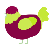 Anthurium, a maroon and lime chicken with a head pattern