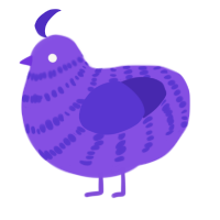 Plurb, a blurple and indigo chicken with a bar pattern
