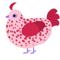 Heart, a rose and crimson chicken with a speckle pattern