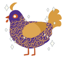 Scout, a indigo and orange chicken with a double-lace pattern