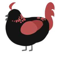 Demon, a black and red chicken with a neck-speckle pattern