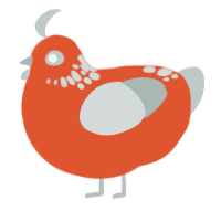 A vermilion and silver chicken with a neck-speckle pattern