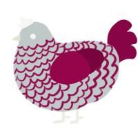 A silver and maroon chicken with a lace pattern