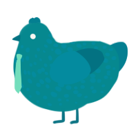 A teal and sea chicken with a speckle pattern