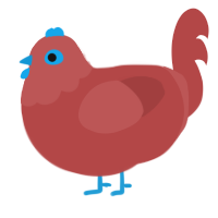 A red chicken with a head pattern
