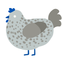 A silver and ash chicken with a speckle pattern